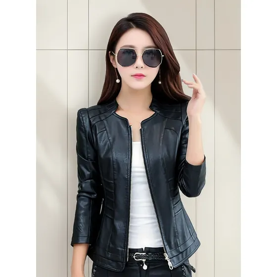 Calidad Chaqueta Mujer Cuero Sintetico Forrada Diseño Ropa