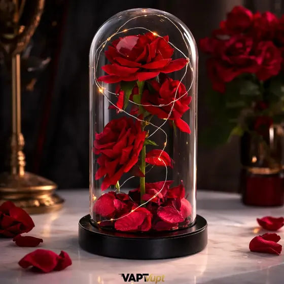 Rosa Eterna Vermelha Em Cúpula Iluminada Presente Dia Das Mães E Dia Dos Namorados Decoração Romântica Delicada Vapt Vupt