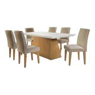Conjunto De Mesa De Jantar Com Tampo De Vidro Luna E 6 Ca... Cor Marrom Conjunto De Mesa De Jantar Com Tampo De Vidro Luna E 6 Ca... Cor Marrom