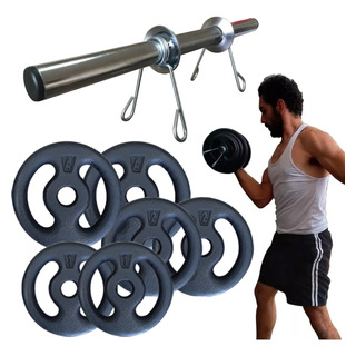 Kit 14kg Com Barra E Anilhas P/ Musculação Halter + Brinde Kit 14kg Com Barra E Anilhas P/ Musculação Halter + Brinde