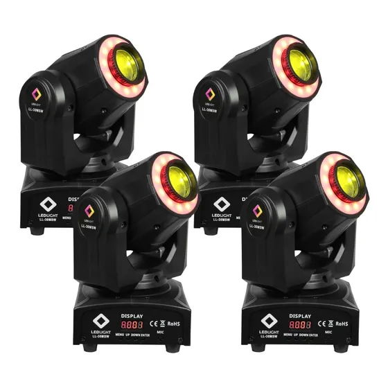 Kit 4 Mini Moving Led 30w 2 In1 Spot Wash Effect Rgbwyp 30w