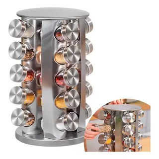 Porta Tempero Inox 20 Potes Suporte GiratĂłrio Rd+etiquetas Porta Tempero Inox 20 Potes Suporte GiratĂłrio Rd+etiquetas