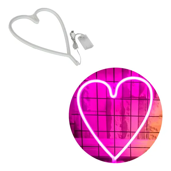 Cartel Luz Neón Corazón Rosa Fluo A Usb Pilas Hogar 7531