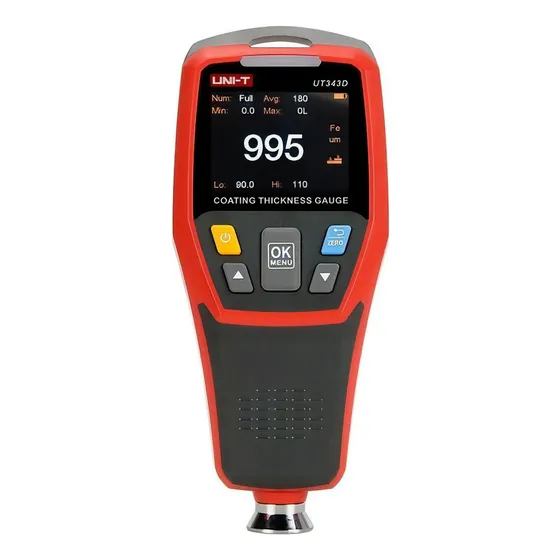 Medidor de Espesor de Revestimiento UNI-T UT343D Rojo/Negro 0,1 micras/0-1250 um Probador de Espesor de Película de Pintura Automotriz para Medir Herramientas de Pintura FE/NFE