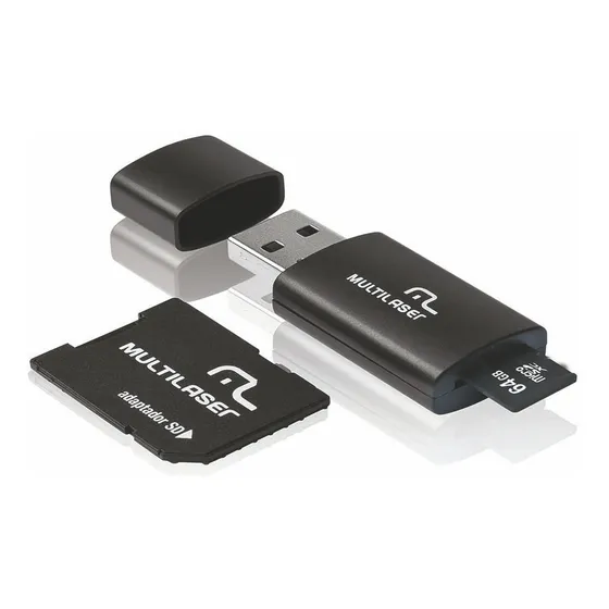 Pendrive + Adaptador Sd + Cartao De Memoria Classe 10 64gb Cor Preto Liso