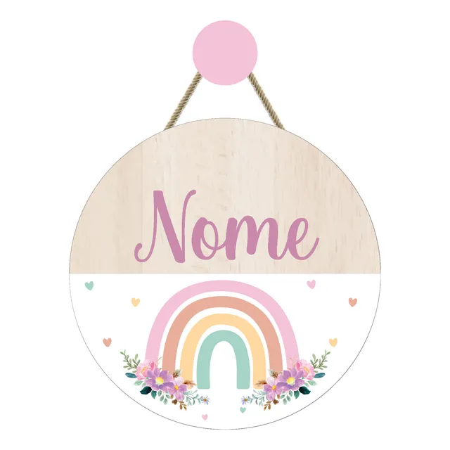Porta Maternidade Arco Iris Com Nome Personalizado 20cm