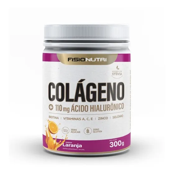 Colágeno Hidrolisado + Ácido Hialurônico Pote 300g Pó Sabor Laranja