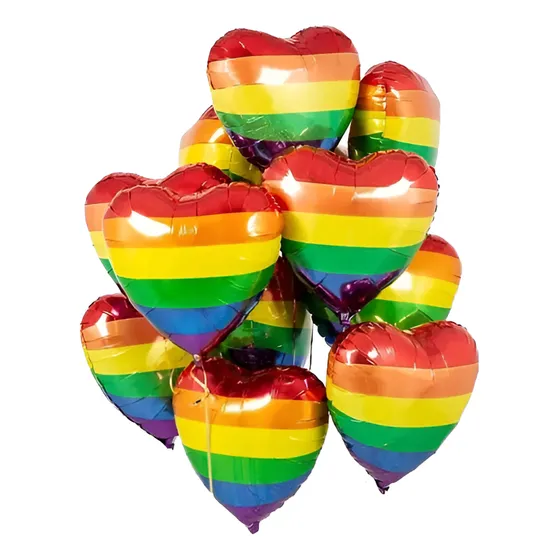 5 Balão Metalizados Coração Arco-íris Carnaval Lgbt Cor Colorido