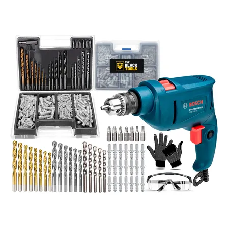 Furadeira De Impacto Bosch 110v Gsb 450 Re + Jogo De Brocas Azul 110v