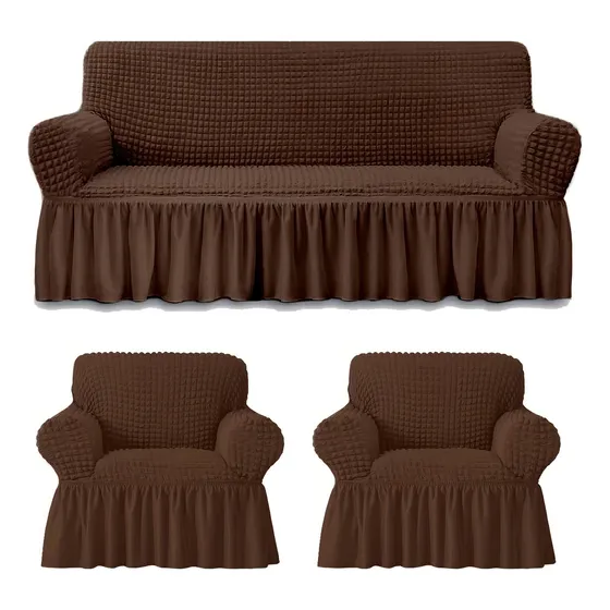 Funda Sofa Elastica Cubre Sillon Turco Juego 3+1+1 Cuerpos Color Cafe oscuro