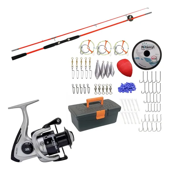 Kit Artículos Pesca Caja Completa + Reel + Caña 2.70m Rio