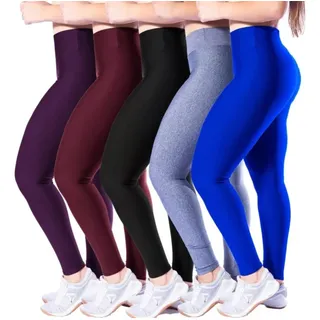 Suplex Kit 5 Calças Legging Lisa Suplex Cintura Alta Academia