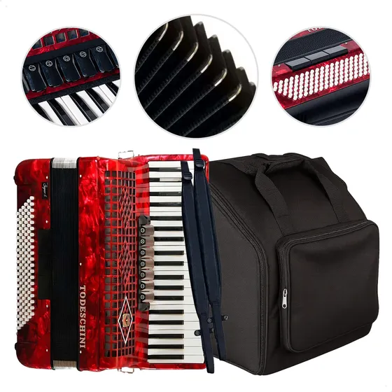 Acordeon Todeschini 120 Baixos Yw827 Vermelho Profissional