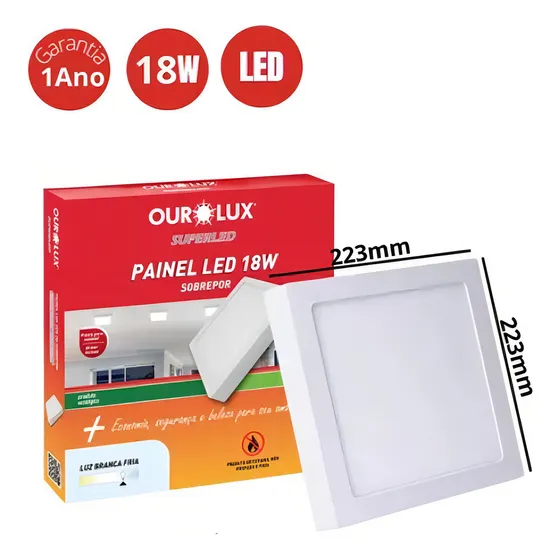 Painel Plafon Led Sobrepor 18w Biv 6500k Quadrado Ourolux