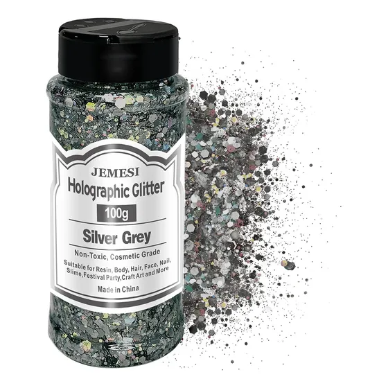 Purpurina Holográfica Gruesa - Cosmética Gris De Alto Brillo
