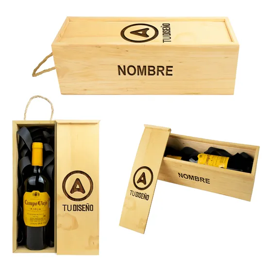 Caja Regalo Para Botella Madera Personalizada Diseño Nombre