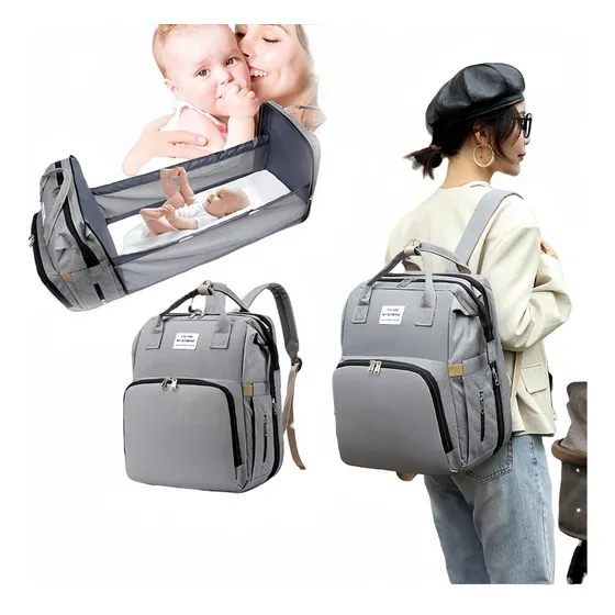 Mochila 3 En 1 Pañalera Cuna Y Mudador Portátil Para Bebés