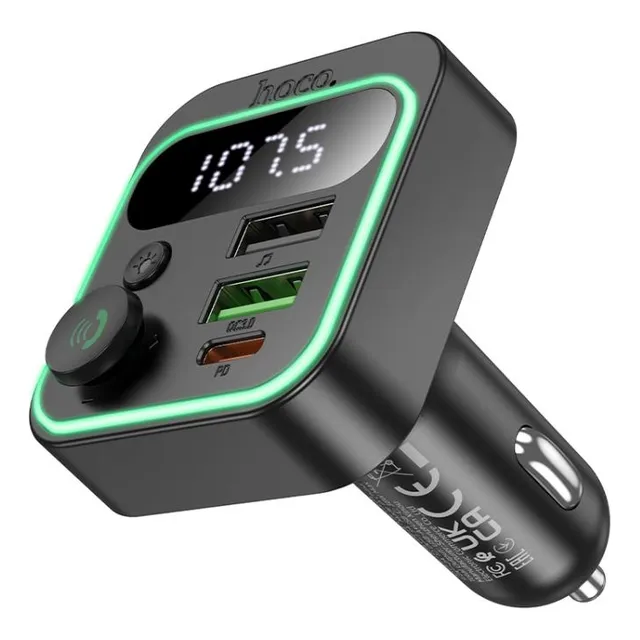 Cargador De Auto Transmisor Hoco E85 Rgb 20w Qc 3.0 Negro