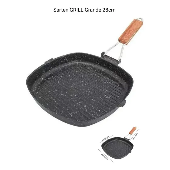 Sarten Grill Antiadherente 28 Cm, Mango Plegable . Carne