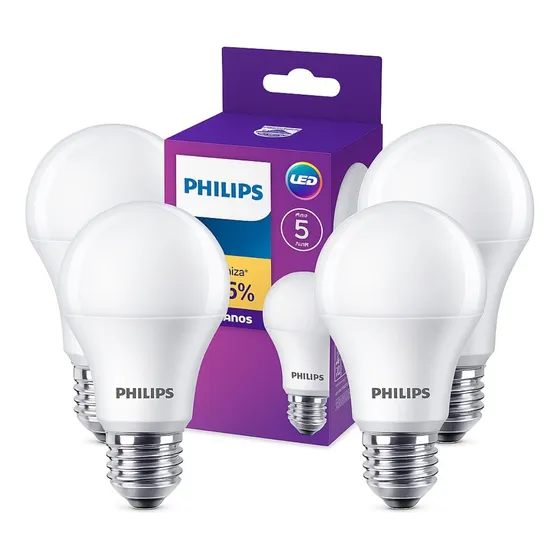 4 Lâmpadas Led Bulbo A55 9w E27 3000k Luz Amarela Philips