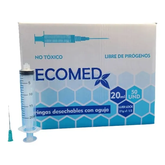 Jeringa 20cc Con Aguja 21 X 1 1/2 Ecomed De Rosca Caja X 50 