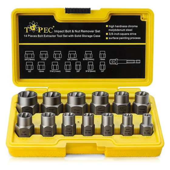 Juego Extractor De Tuerca Y Tornillos Barridos Topec 14 Pzs