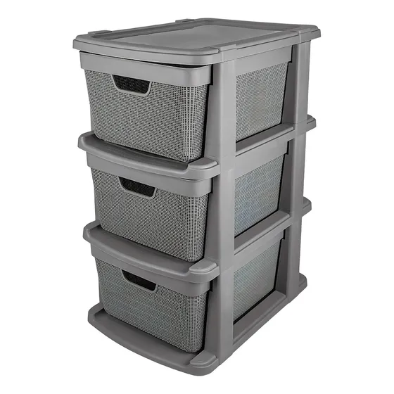 Gaveteiro Jaguar Gaveteiro De Chão Juta Com 3 Gavetas De 15l Cinza Multiuso Cor Cinza