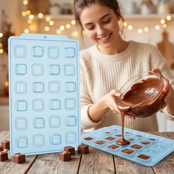 Forma Silicone Chocolate 24 Cavidades Mini Caixa Quadrada 3 Partes Profissional Molde Bombom Rechead