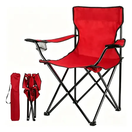 Cadeira Dobrável Camping Com Porta Copo Suporta 150kg Pesca Vermelho