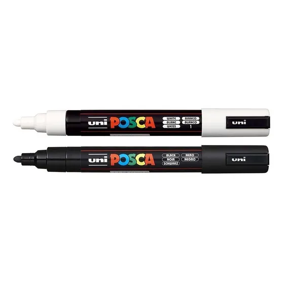 Kit Caneta Uni Posca Pc-5m Branca E Preta
