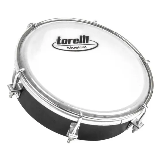 Kit Torelli Tamborim Corpo Preto Pele Leitosa Tt404+baqueta Cor Preto