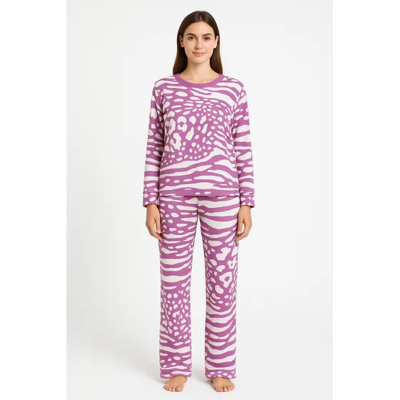 Pijama Mujer Invierno Modal Estampado Animal Pantalón  4236