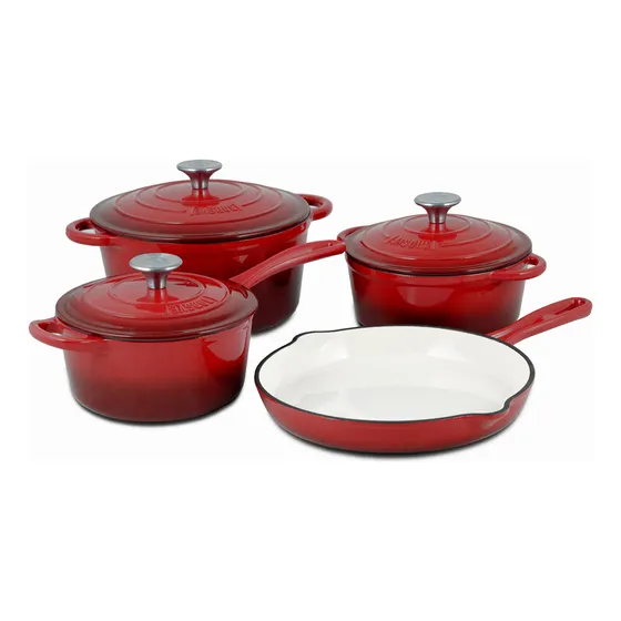 Basque Juego Utensilio Cocina Hierro Fundido Esmaltado Rojo