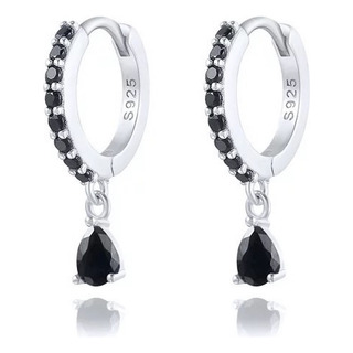 Aretes De Plata 925 Huggies Hilera De Zirconias Negras Aretes De Plata 925 Huggies Hilera De Zirconias Negras