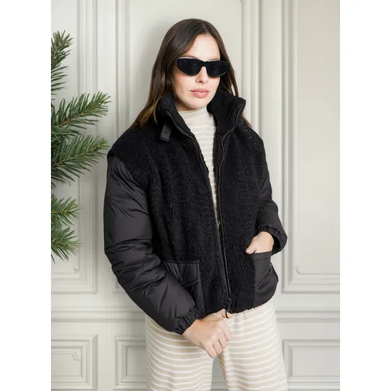Campera Mujer Benka Dolly Cuello Alto Corderito Bolsillos