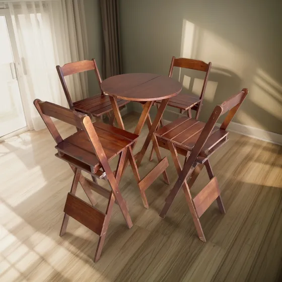 Mesa Bistrô Madeira Maciça C/ 4 Banquetas Dobravel Mel