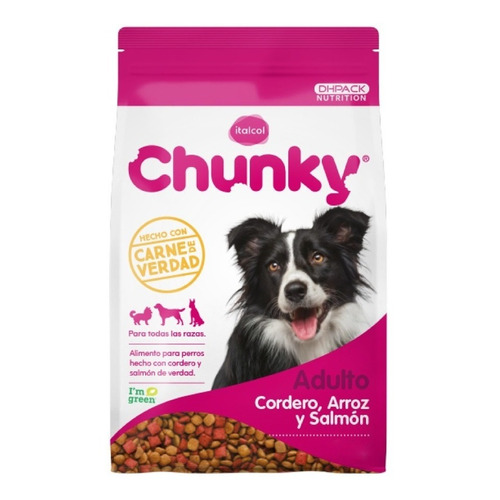 Alimento Chunky Cordero, Arroz y Salmón para perro adulto todos los tamaños sabor cordero, arroz y salmón en bolsa de 12kg