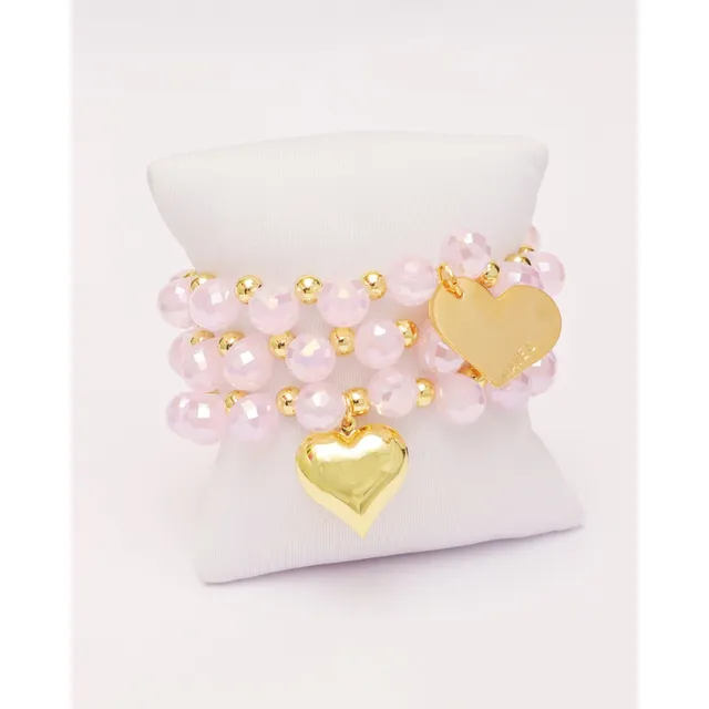 Pulsera Gotas De Cristal  Dijes Amor Y Suerte En Baño De Oro