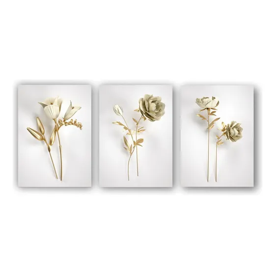 Set Cuadros Decorativos Flores Oro Arte Nordico