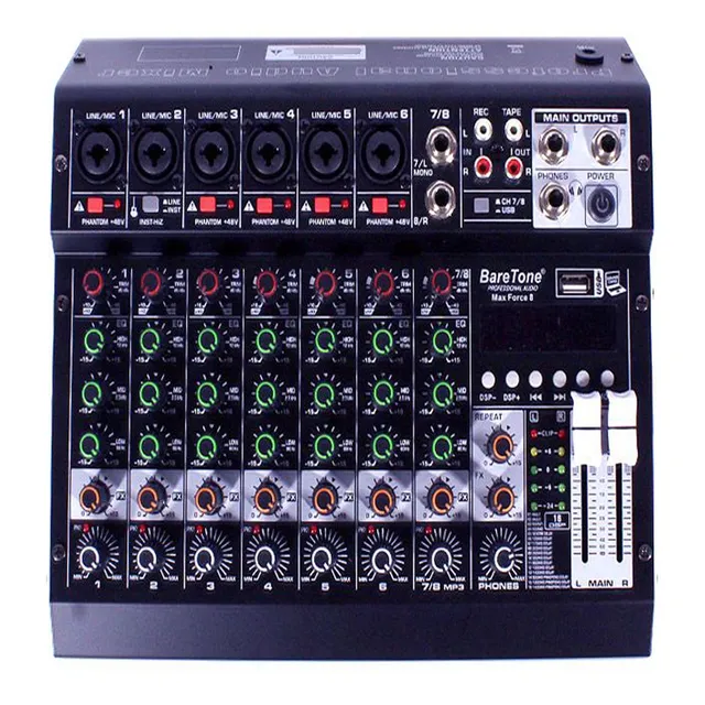 Mezcladora De Audio Baretone Max_force 8 Canales 3 Salidas