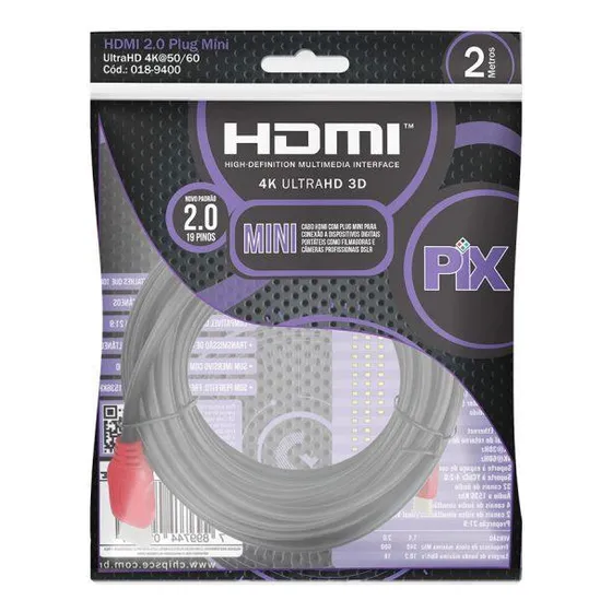 Cabo Mini Hdmi X Hdmi 2 Metros 2.0 4k Hdr