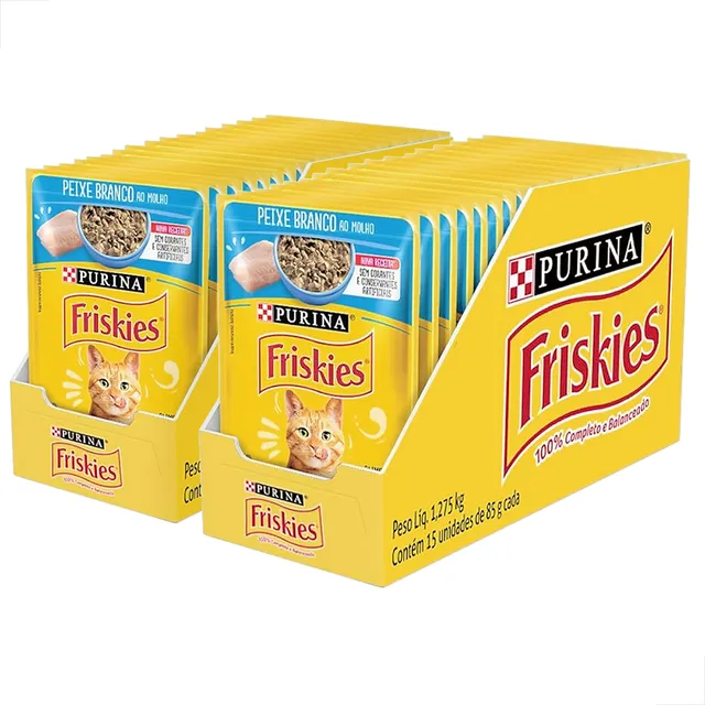 Kit 2 Cx Ração Úmida Gatos Peixe Branco 85g C/15