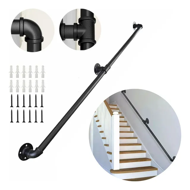Barandal De Escalera Hierro Negra Barandal Pasamanos 201cm