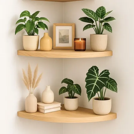 Kit 2 Prateleiras De Canto 20x20cm Madeira Pinus Decoração Pinus