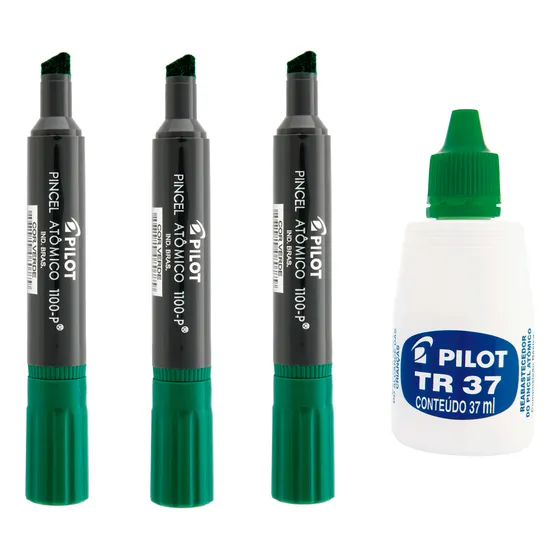 Kit Pincel Marcador Permanente Verde Atômico Com Refil Tr37