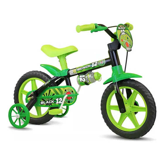 Bicicleta Niño Infantil R12 Con Ruedas De Entrenamiento Color Black