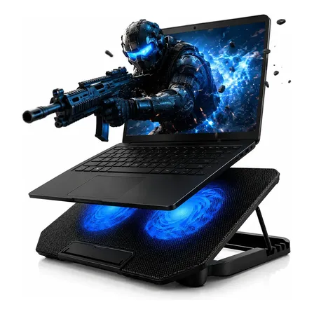 Suporte Notebook Dgx Base Mesa Led Refrigerada Ventilação 2 Cooler Silenciosa Cor Preto Led Azul