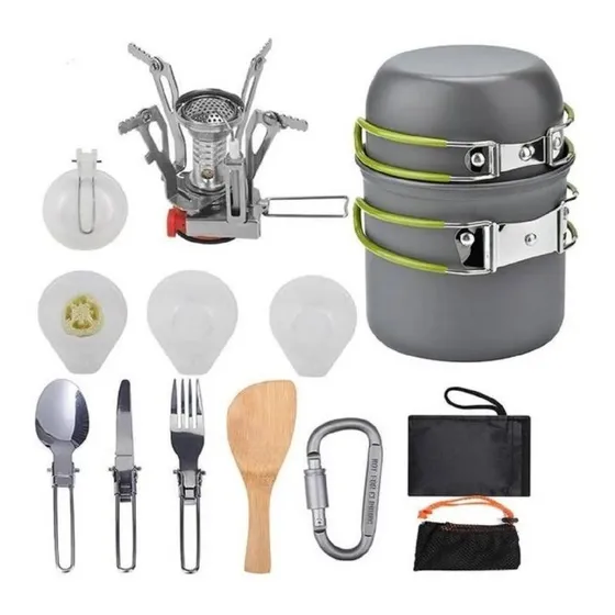 Set Ollas Camping 10 Piezas Con Cocinilla Y Cubiertos