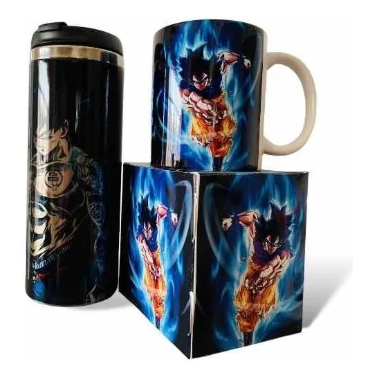 Termo + Taza Goku Azul Dragón Ball Personalizado. Color Azul Marino