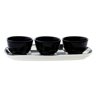 Oxford Conjunto De Servir Domus 4 Peças Unni Damas Cerâmica Oxford Preto E Branco